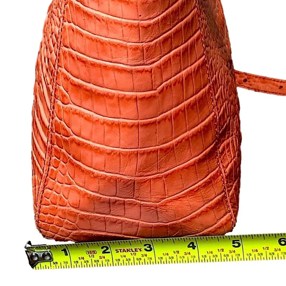 BRAHMIN Croc Embossed Leather Rolled Top Handle Tangerine Satchel Shoulder Bag